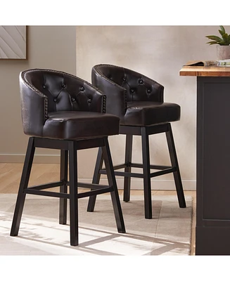 The Pop Home Set of 2 Swivel Barstools with Nailhead Trim,30.25” Seat Height for Kitchen and Bar-The