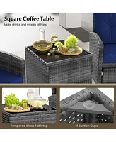 Gouun 5 Piece Patio Rattan Furniture with 2 Ottomans and Tempered Glass Table