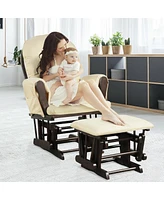 Gouun Wood Glider and Ottoman Set with Padded Armrests and Detachable Cushion