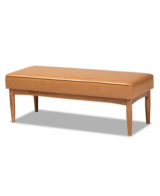 Baxton Studio Arvid Mid-Century Modern Tan Faux Leather Upholstered and Walnut Brown Finished Wood Dining Bench