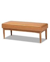 Baxton Studio Arvid Mid-Century Modern Tan Faux Leather Upholstered and Walnut Brown Finished Wood Dining Bench