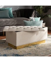 Baxton Studio Powell Glam and Luxe Beige Velvet Fabric Upholstered and Gold Pu Leather Storage Ottoman