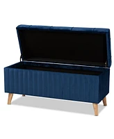 Baxton Studio Hanley Modern and Contemporary Navy Blue Velvet Fabric Upholstered and Walnut Brown Finished Wood Storage Ottoman