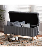 Baxton Studio Hanley Modern and Contemporary Grey Velvet Fabric Upholstered and Walnut Brown Finished Wood Storage Ottoman