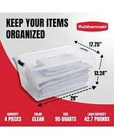 Rubbermaid Cleverstore 95 Quart Clear Plastic Storage Container & Lid, (4 Pack)