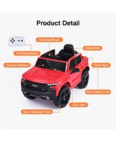 Funtok Licensed Chevrolet Silverado 12V Kids Electric Ride on Truck, Battery Powered Ride on Toy Car w/ Remote Control, Led Lights