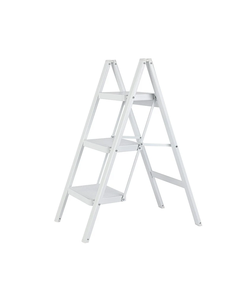 Flynama Foldable 3-Step Iron Ladder, Load-Bearing Capacity 330 lbs，with Non-Slip and Widened Steps