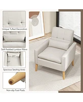 Gouun Accent Chair with Lumbar Pillow Rubber Wood Legs Padded Cushions