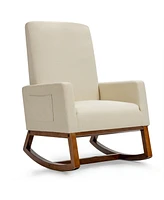 Gouun Rocking High Back Upholstered Lounge Armchair with Side Pocket