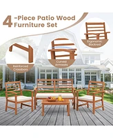 Gouun 4-Piece Acacia Wood Outdoor Furniture Set with Cushioned Chairs and Coffee Table