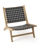 Gouun Modern Armless Teak Wood Lounge Chair with Nylon Woven Backrest and Seat