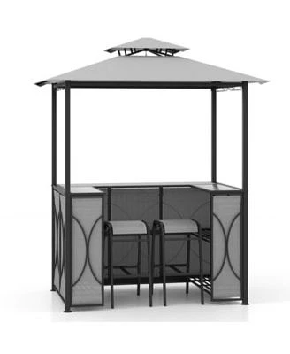 Gouun 3 Piece Patio Bar Set Grill Gazebo 2 Bar Stools With Tempered Glass Bar Table