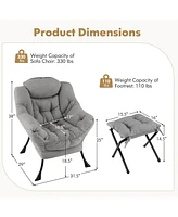 Gouun Modern Accent Chair with Folding Footrest and Head Pillow