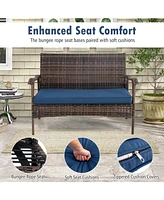 Gouun 4 Pieces Wicker Rocking Set with Bungee Rope Seat for Porch Yard