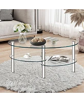 Gouun Tempered Glass Oval Side Table