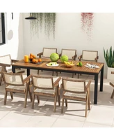 Gouun 8-Person Outdoor Dining Table 79 Inch Acacia Wood Patio Table with Umbrella Hole