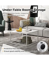 Gouun Modern Glass Square Table with Metal Frame for Living Room
