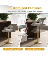 Gouun Set of 2 Bar Chairs with Footrest and 2-Layer Electroplated Metal Base