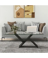 Gouun 47 Inch Rectangle Glass Table Modern Center Table with Tempered Glass Tabletop