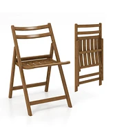 Gouun Folding Dining Chair Set of 2 with Rubber Wood Frame and Slatted Seat