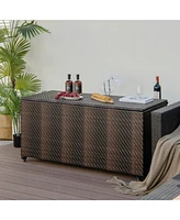 Gouun 96 Gallon Pe Wicker Outdoor Storage Box with 4 Wheels