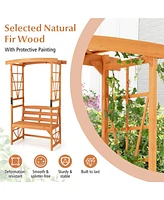 Gouun 6.2 Feet Tall Patio Garden Arbor with Pergola and 2-Seat Bench for Garden Lawn Backyard Decoration