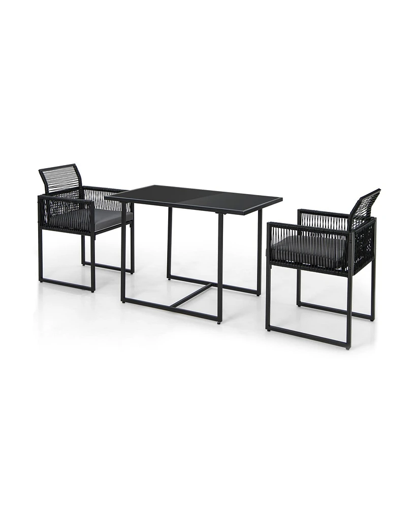 Gouun 3 Pieces Outdoor Dining Set with Folding Backrest and Seat Cushions