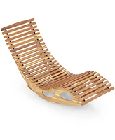 Gouun Acacia Wood Patio Rocking Sun Lounger Chaise Lounge with Ergonomic Curved Seat