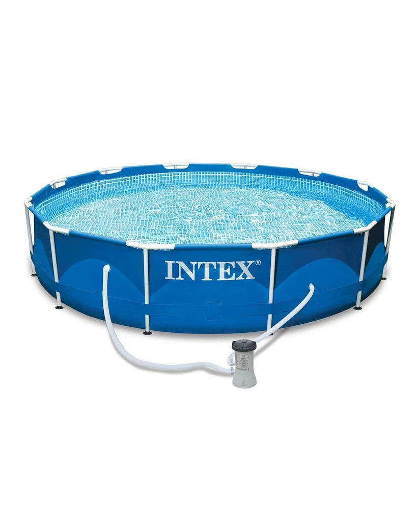 Intex 12' x 30" Metal Frame Above Ground Swimming Pool with Filter and Cover