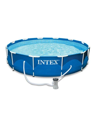 Intex 12' x 30" Metal Frame Above Ground Swimming Pool with Filter and Cover