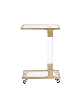 Lovmor 17.72"Golden Side Table, Acrylic Sofa Table, Glass Top C Shape Square Table with Metal Base for Living Room, Bedroom, Balcony Home and Office