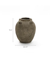 LuxenHome Rustic Brown Terracotta Cauldron 15.4-Inch Tall Vase