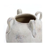 LuxenHome White with Gray Terracotta 11-Inch Tall Vase with Handles