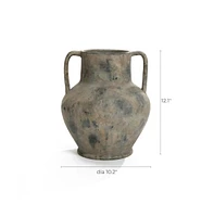 LuxenHome Rustic Terracotta 12.1-Inch Tall Urn Vase with Handles