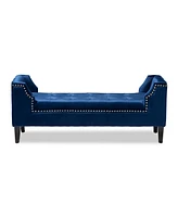 Baxton Studio Perret Modern and Contemporary Royal Blue Velvet Fabric Upholstered Espresso Finished Wood Bench