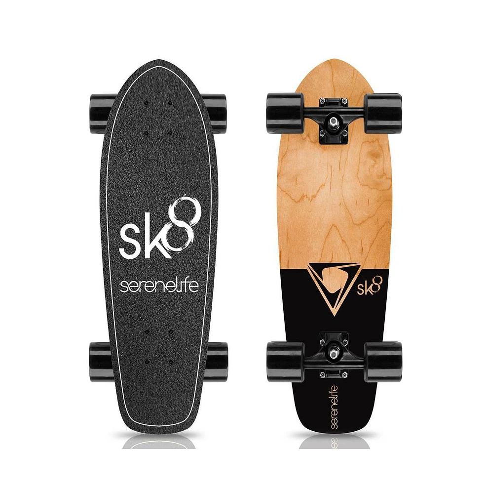 SereneLife 6" Canadian and Bamboo Maple Deck Skateboard, Mini Cruiser (Black)