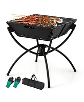 Gouun 3-in-1 Camping Campfire Grill with Stainless Steel Grills Carrying Bag & Gloves