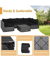 Gouun 7 Pieces Patio Rattan Furniture Set with Sectional Sofa Cushioned