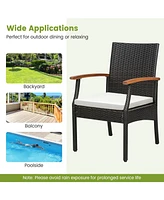 Gouun 7 Pieces Outdoor Wicker Chair and Dining Table Set-Wood Handrail