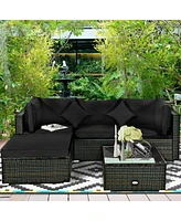 Gouun 5 Pieces Cushioned Patio Rattan Furniture Set with Glass Table