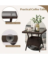 Gouun 3 Pieces Outdoor Rocking Set with Tempered Glass Table for Backyard Poolside
