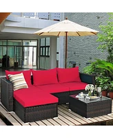 Gouun 5 Pieces Patio Rattan Sectional Furniture Set with Cushions and Table