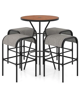 Gouun 5 Pieces Outdoor Round Bar Table Set with 1.6 Inches Umbrella Hole