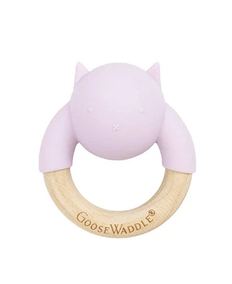 GooseWaddle Wooden & Silicone Rattle Teether Lavender Kitten