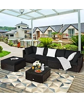 Gouun 6 Pieces Outdoor Patio Rattan Sectional Sofa Set with Table