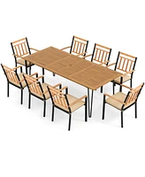 Gouun 9 Pieces Patio Dining Outdoor Furniture Set with 8 Chairs and Umbrella Hole