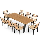 9 Pieces Patio Dining Outdoor Furniture Set with 8 Chairs Umbrella Hole
