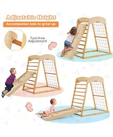 Gouun 6-in-1 Jungle Gym Wooden Indoor Playground with Double-Sided Ramp and Monkey Bars