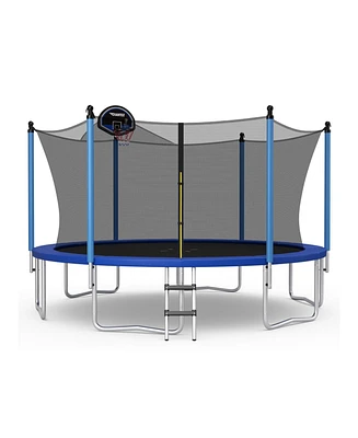 12/14/15/16 Feet Outdoor Recreational Trampoline with Ladder and Enclosure Net