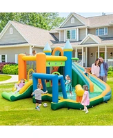 Gouun Inflatable Water Slide Blowup Bounce House with Dual Slides and Splash Pool (Without Blower)